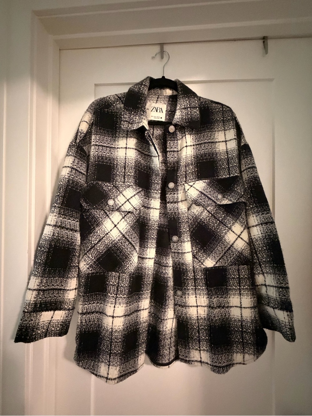 Zara Black & White Plaid Utility Jacket